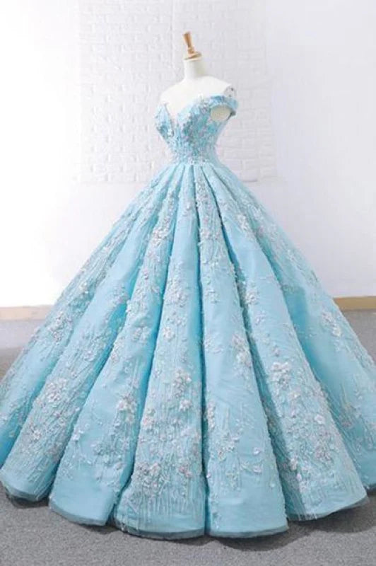 Off Shoulder Ball Gown Prom Gorgeous Lace Appliques Quinceanrea Dress
