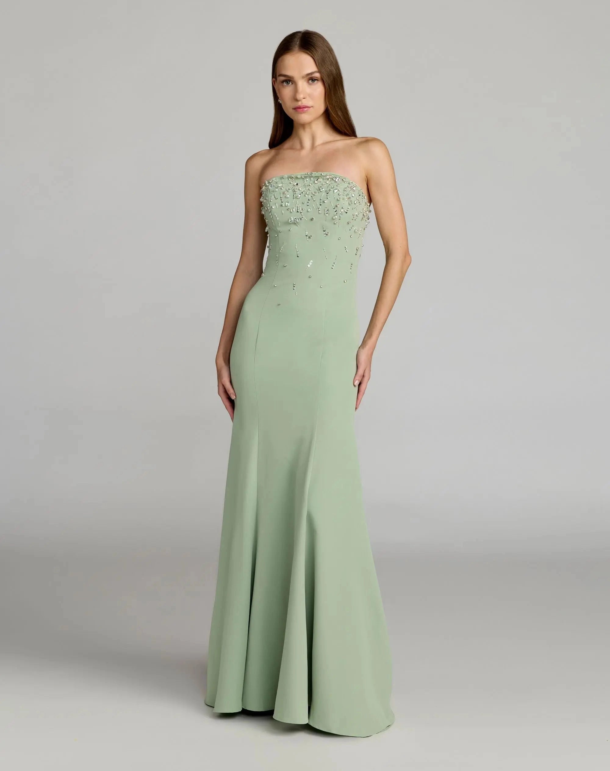 Elegant mermaid strapless beaded zipback floor-length prom gown
