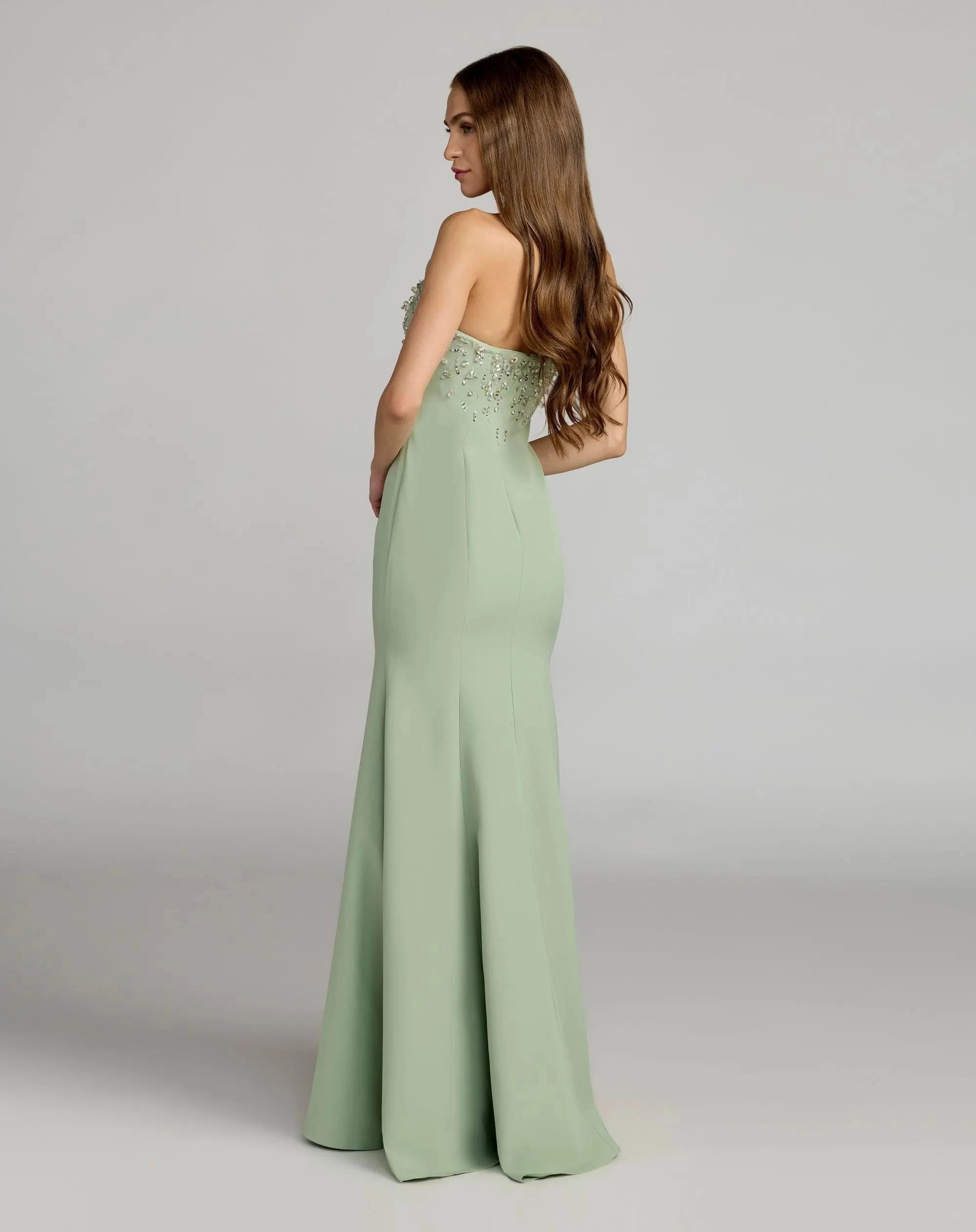 Elegant mermaid strapless beaded zipback floor-length prom gown
