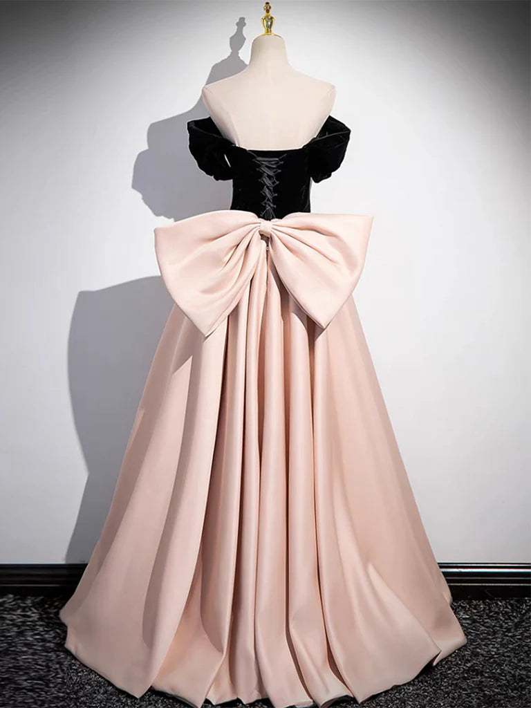 A-Line Off Shoulder Satin Long Prom Dress