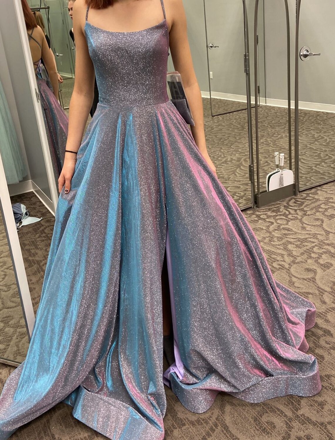 A-Line Prom Dresses Sparkle & Shine Dress Formal Floor Length Sleeveless Strapless Pocket Stretch Satin Backless with Slit Pocket