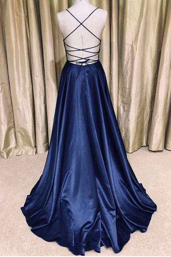 Simple V Neck Dark Green Satin Long Prom Dress Evening Dress