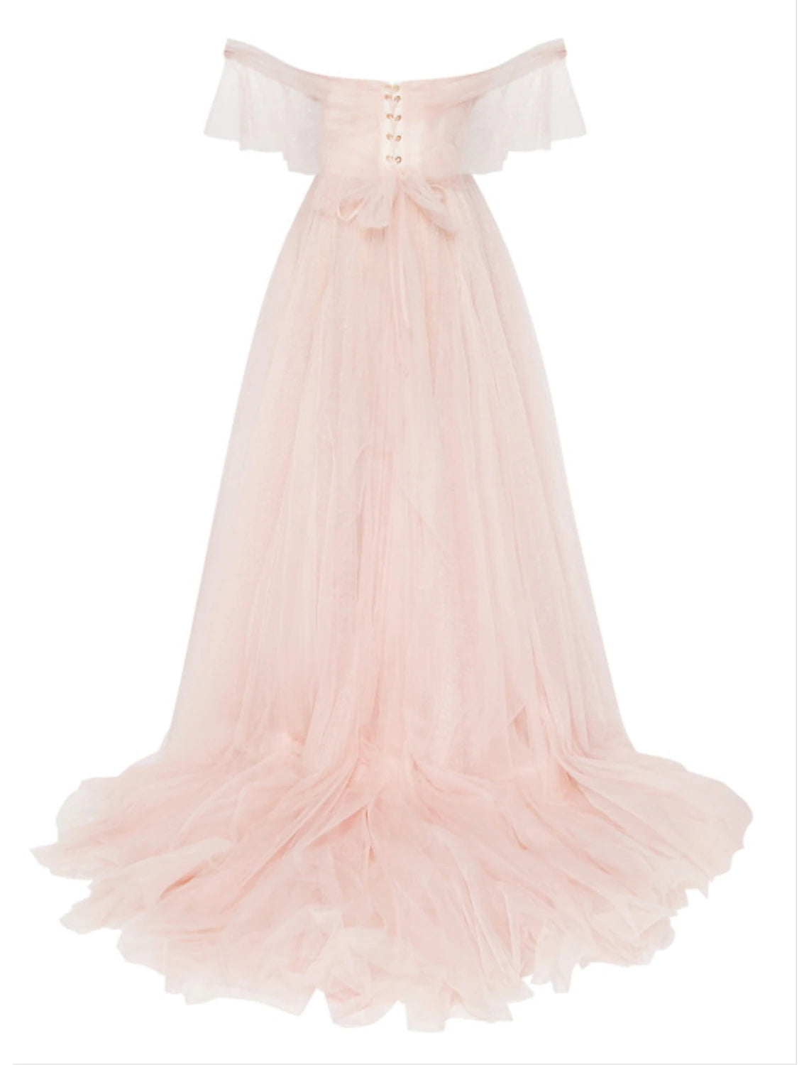 A-Line Elegant Engagement Formal Evening Dress Sweetheart Neckline Sleeveless Court Train Tulle with Bow(s) Pleats