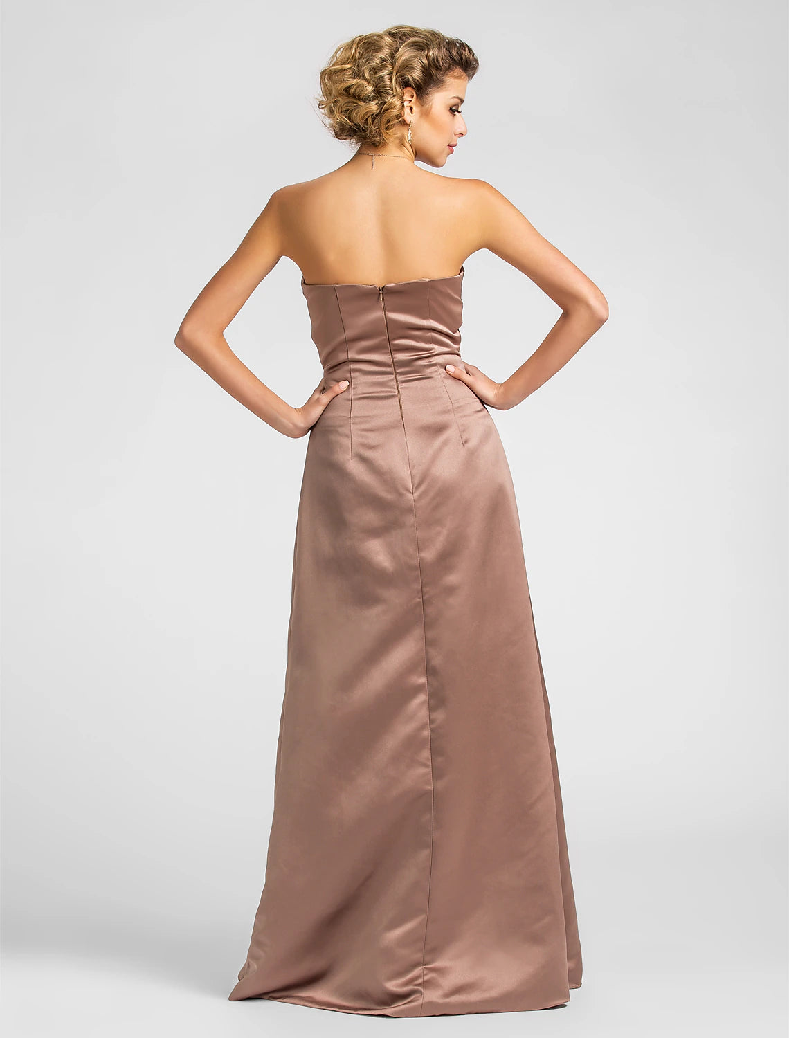 A-Line Mother of the Bride Dress Strapless Floor Length Satin Lace Sleeveless with Criss Cross Beading Appliques