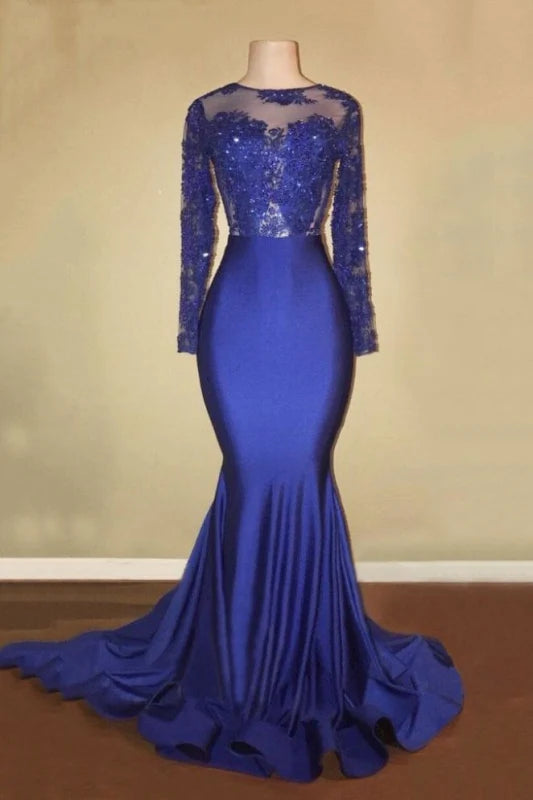 Mermaid Sleeve Lace Backless Prom Dress
