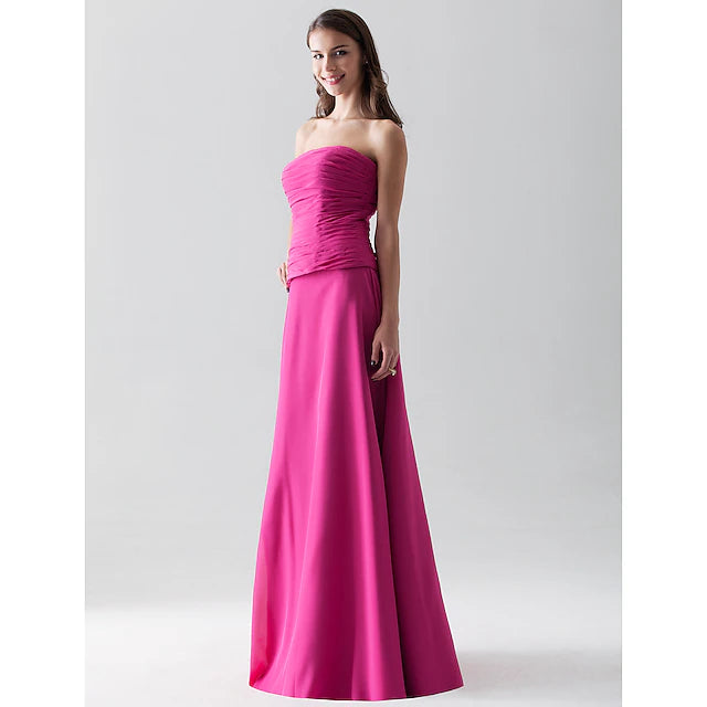 Etuikleid/Spaltenkleid für die Brautjungfer, trägerlos/gerader Ausschnitt, ärmellos, offener Rücken, bodenlang, Chiffon mit Rüschen