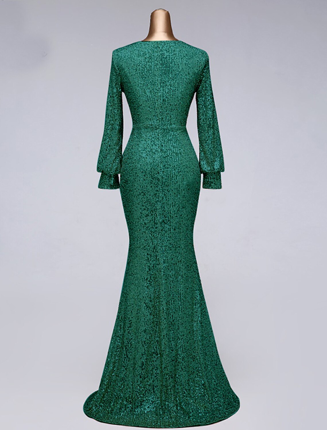 Mermaid / Trumpet Evening Gown Elegant Dress Wedding Guest Floor Length Long Sleeve V Neck Tulle with Sequin Slit