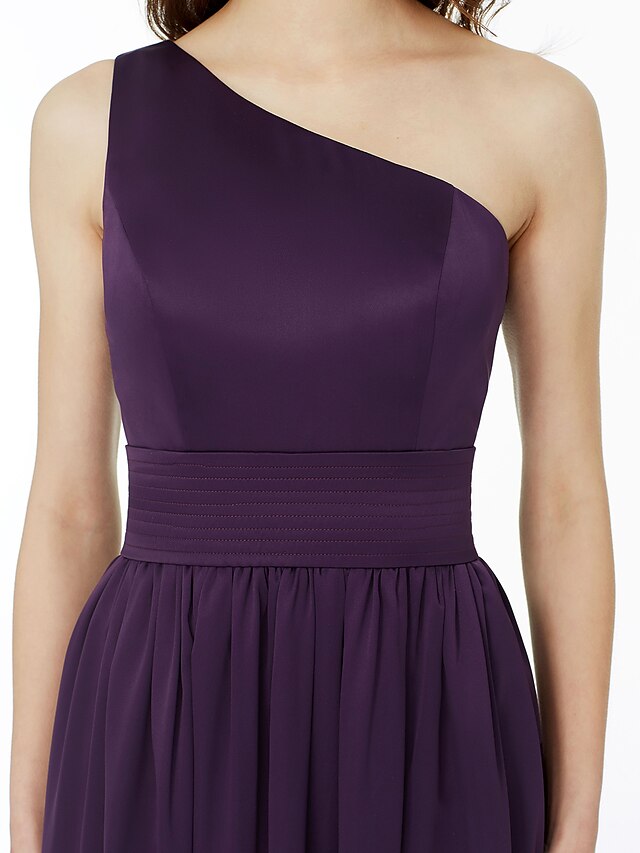 Ballkleid / A-Linie Brautjungfernkleid Ein-Schulter Ärmellos Bodenlang Chiffon mit Schärpe / Band / Falten / Vorne geschlitzt