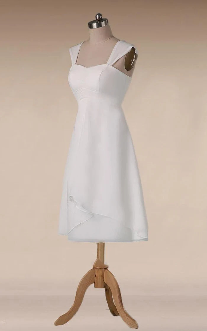 Sheath Tea-Length Chiffon Wedding Dress