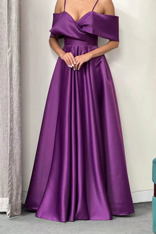 A-Line Elegant Pockets Off The Shoulder Prom Dress