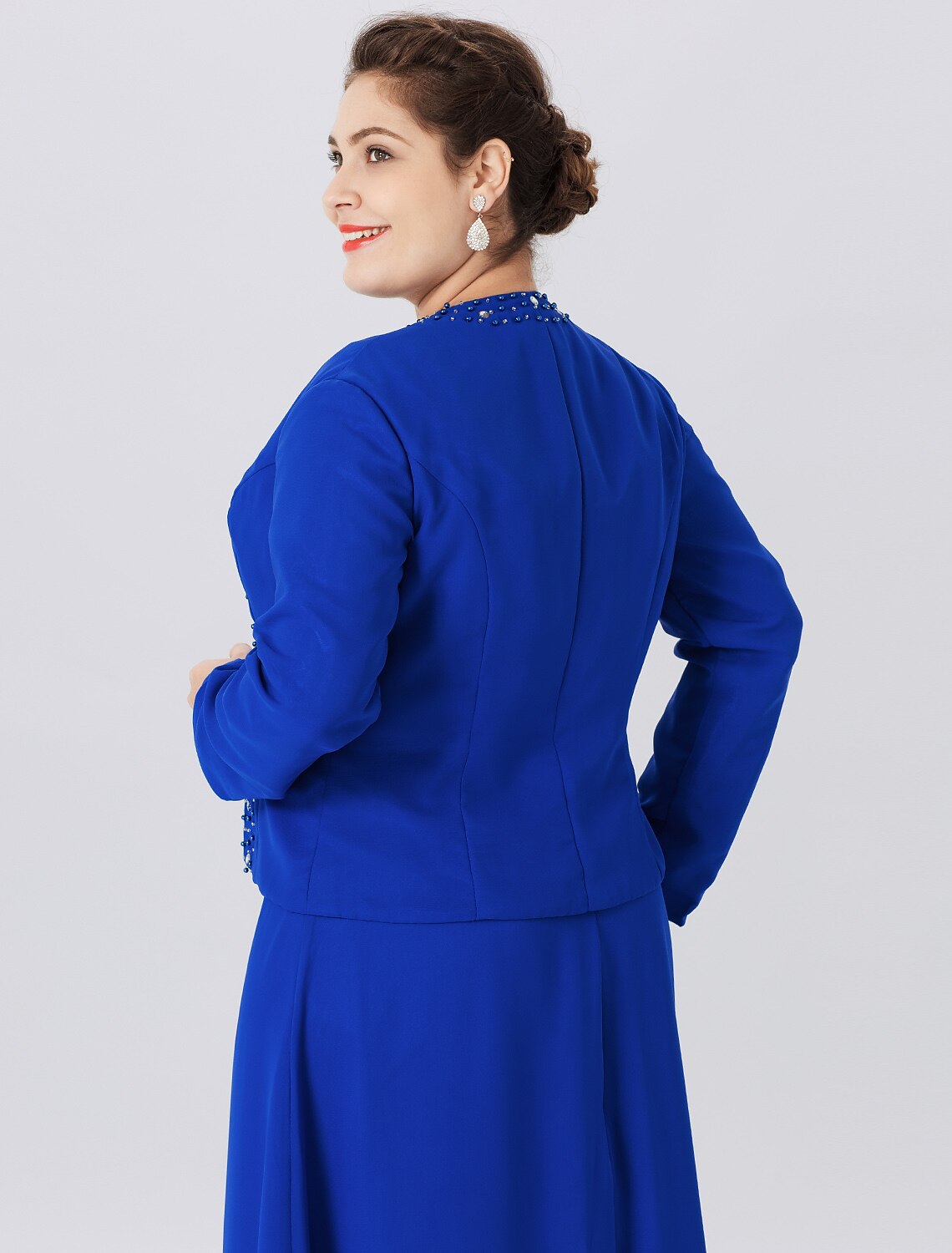 A-Linien-Kleid für die Mutter der Braut, formell, klassisch und zeitlos, elegant und luxuriös, Übergröße, Träger, bodenlang, Chiffon, Spitze, lange Ärmel, Wickelkleid mit Perlen und Kristallen