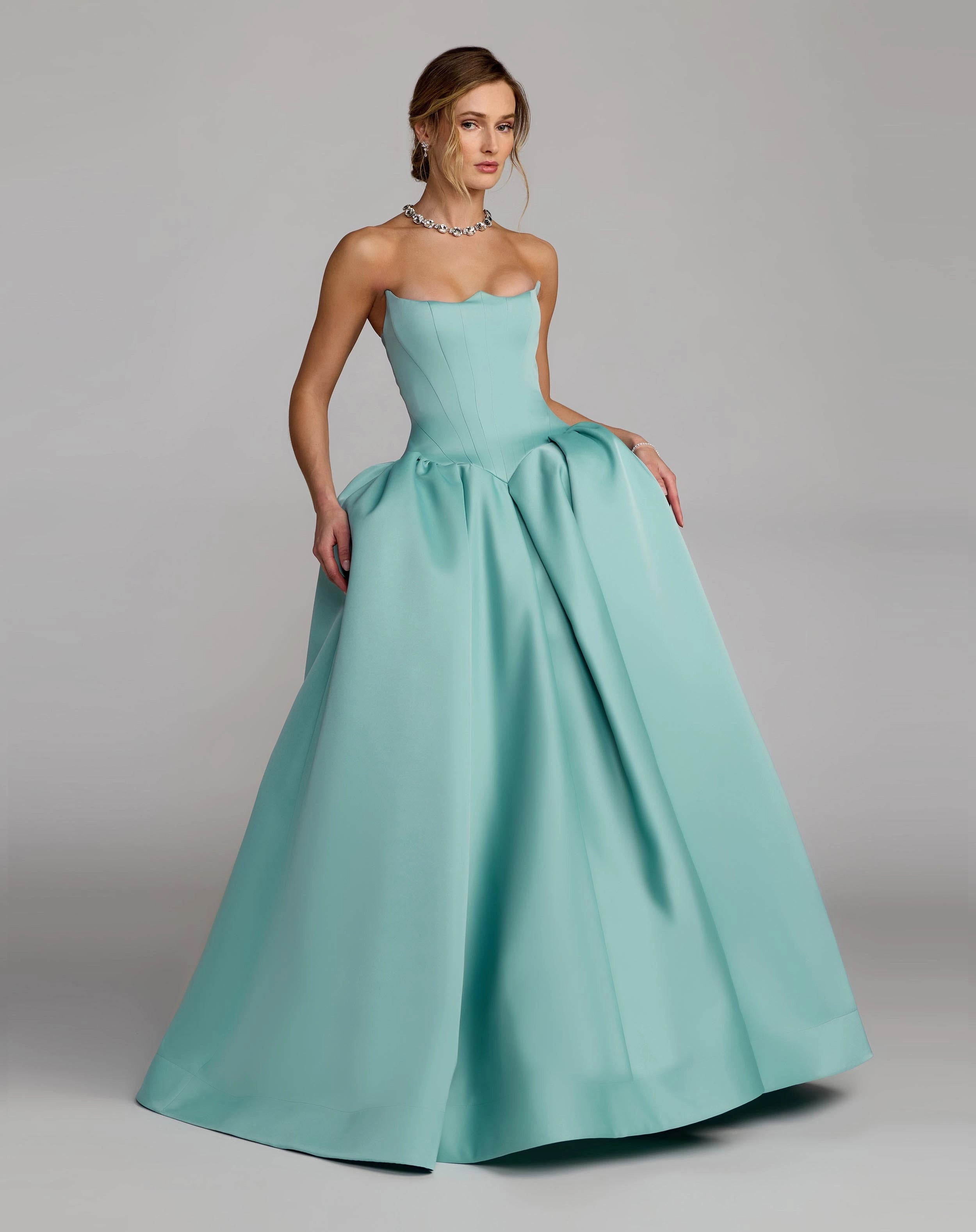 Strapless sweetheart satin ballgown prom dress