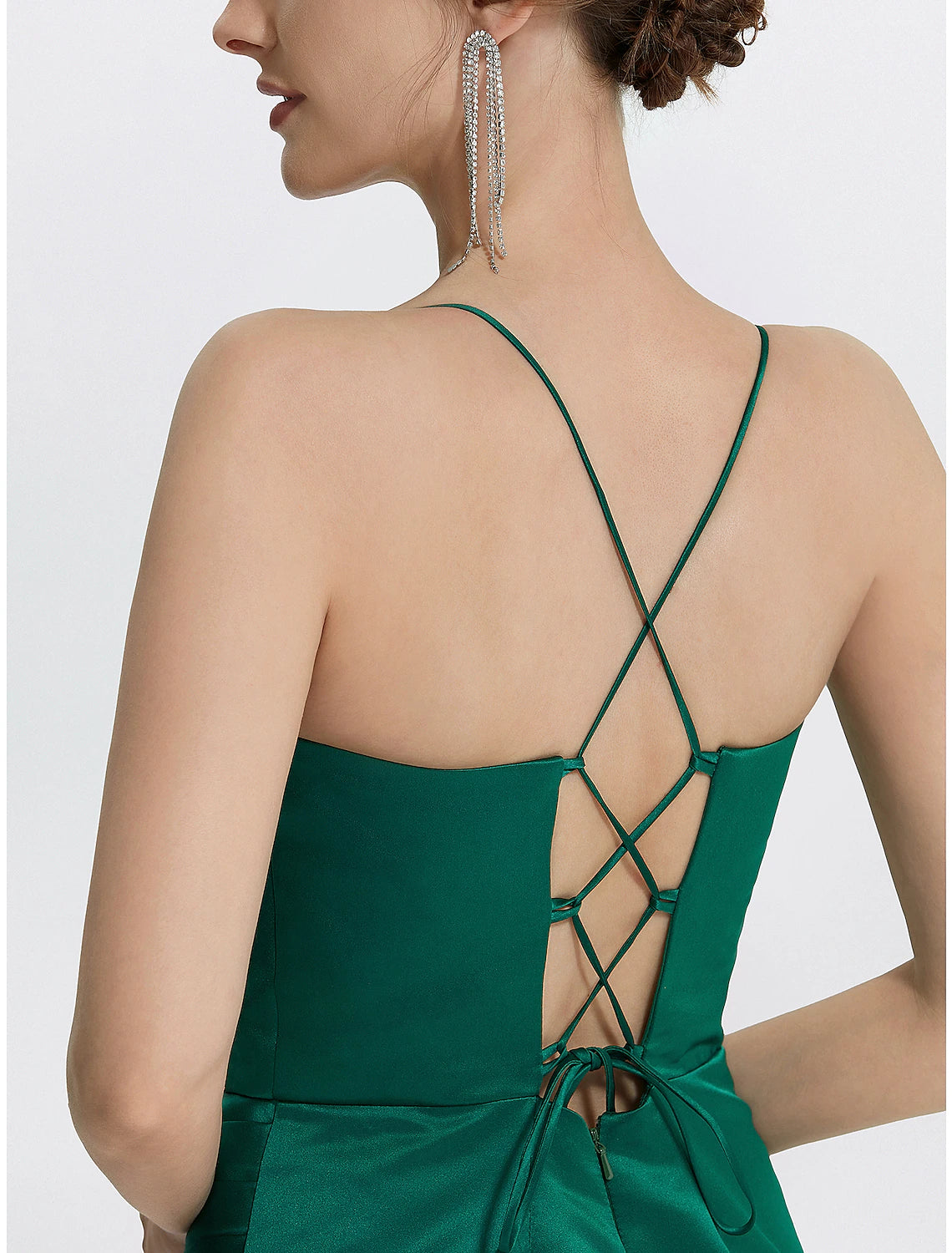 Meerjungfrau/Trompete Ballkleider Korsetts Kleid Hochzeitsgast Black Tie Bodenlang Ärmellos Wasserfallausschnitt Satin mit gerüschtem Schlitz