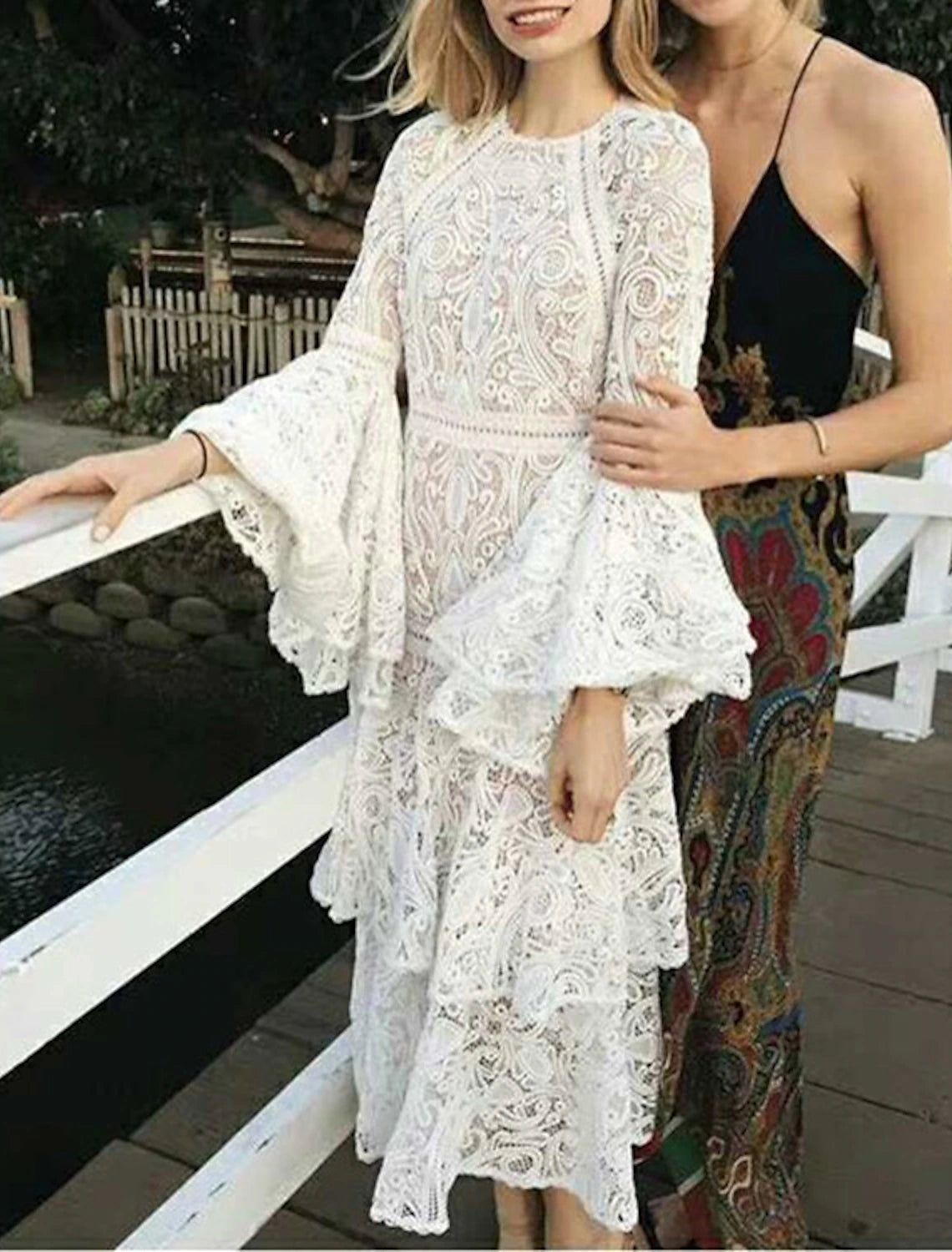 Reception Little White Dresses Boho Wedding Dresses A-Line Jewel Neck Sleeveless Ankle Length Lace Bridal Gowns With Appliques Solid Color