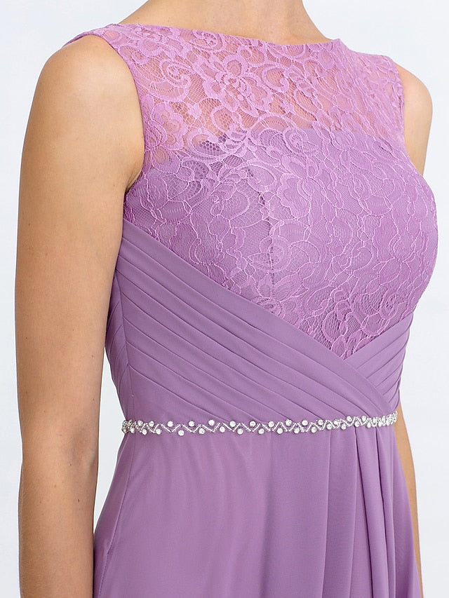 Two Piece Ball Gown A-Line Mother of the Bride Dress Formal Church Convertible Dress High Low See Through Illusion Neck Asymmetrical Chiffon Lace 3/4 Length Sleeve with Crystals