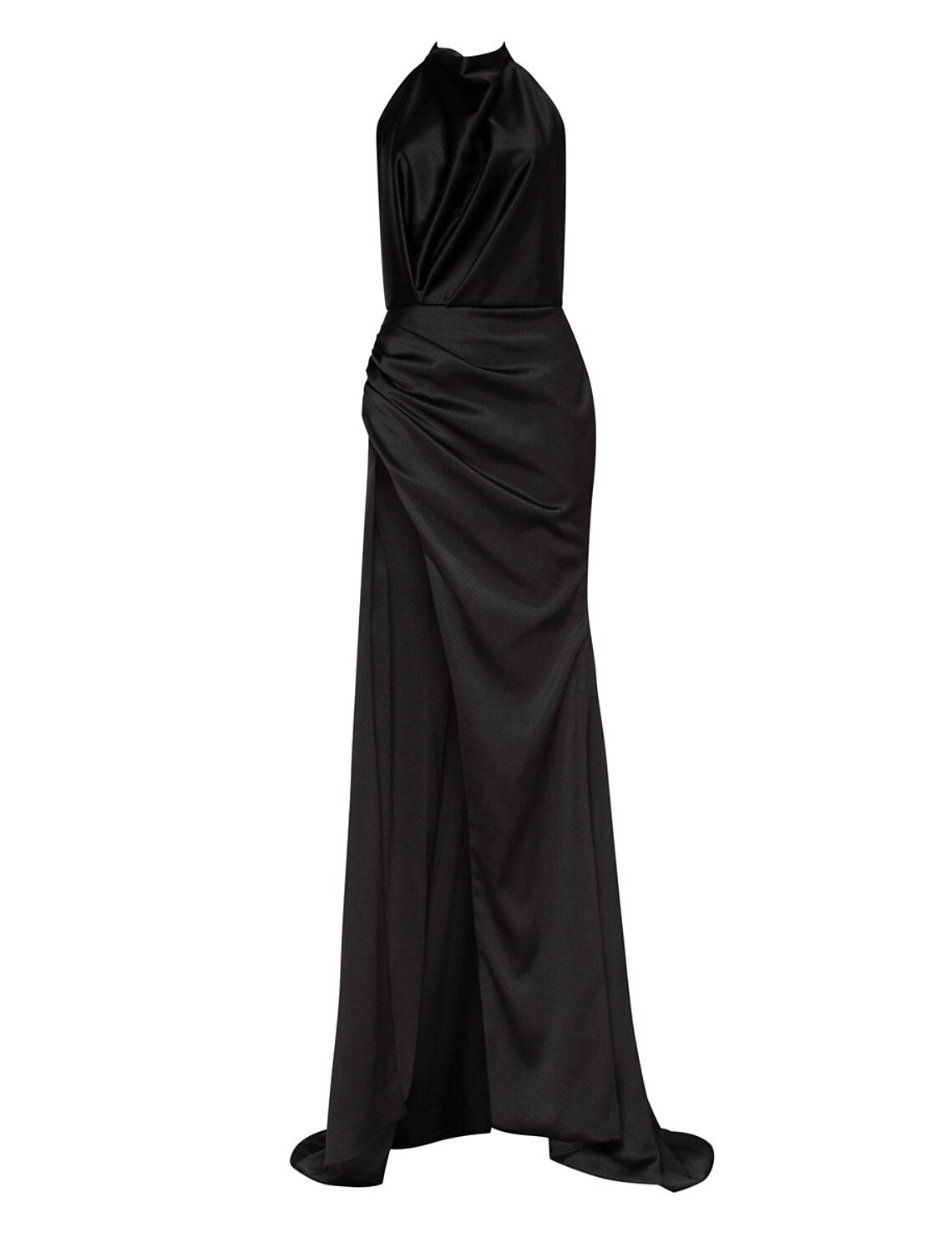 Sheath / Column Prom Dresses Elegant Dress Wedding Guest Court Train Sleeveless Halter Satin with Slit Pure Color