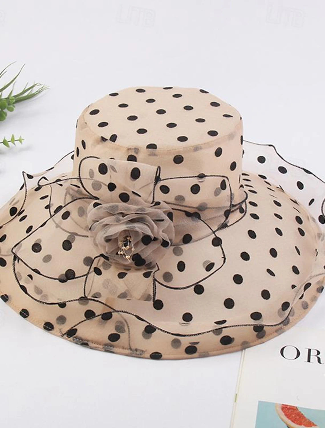 Hats Headwear Organza Bucket Hat Floppy Hat Straw Hat Casual Holiday Elegant Vintage With Polka Dot Lace Side Headpiece Headwear