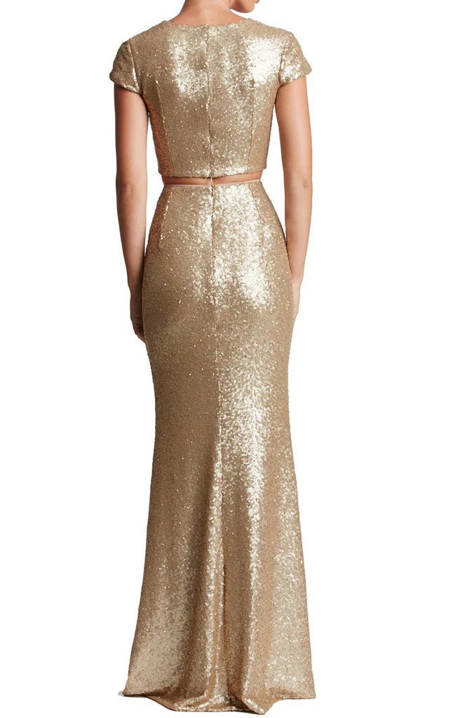 Ärmel Zweiteiliges Ballkleid Langes formelles Abendkleid mit Pailletten