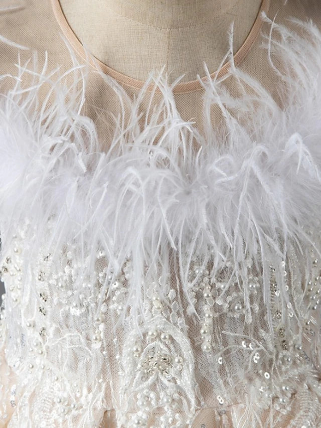 Princess Court Train Flower Girl Dress First Communion Cute Prom Dress Rayon with Faux Pearl Fit 3-16 Years