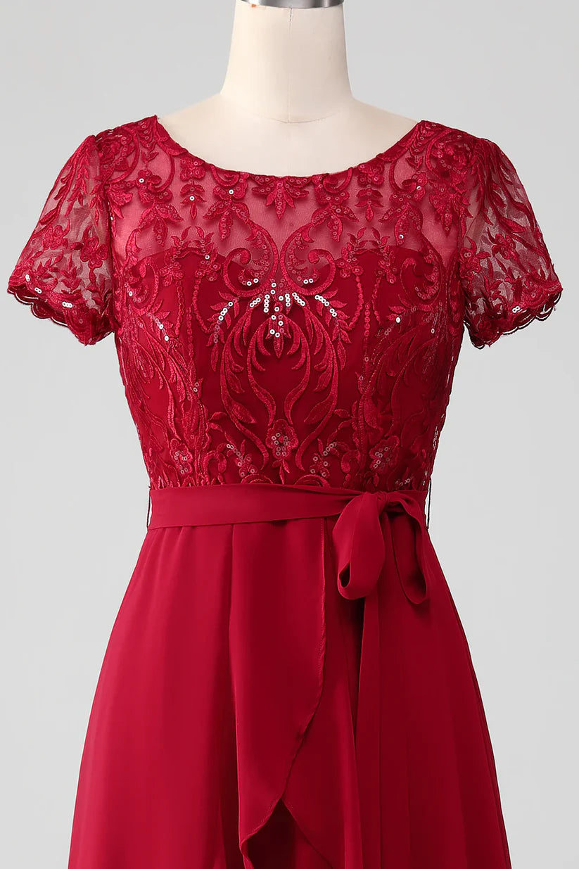 Sparkly Sequin Asymmetrical Mother of Bride Dress with Appliques