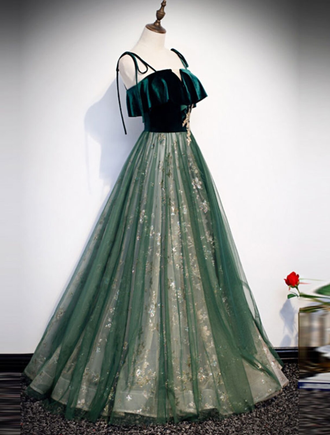 A-Linie Ballkleider Glitzerndes Kleid Hochzeitsgast Verlobung Bodenlang Ärmellos Spaghettiträger Organza mit Pailletten