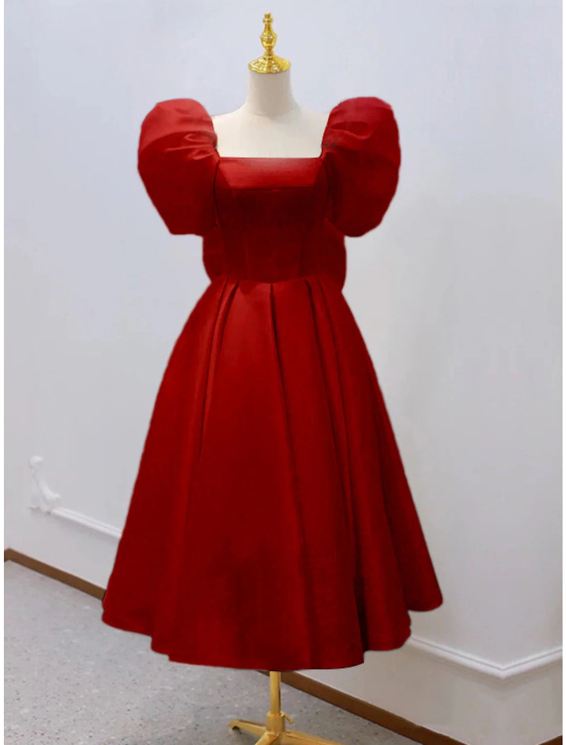 Reception Little White Dresses Wedding Dresses A-Line Square Neck Short Sleeve Knee Length Satin Bridal Gowns With Bow(s)