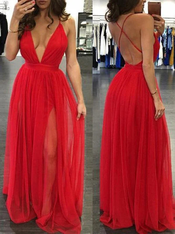 A Line V Neck Backless Prom Dress Formal Dress