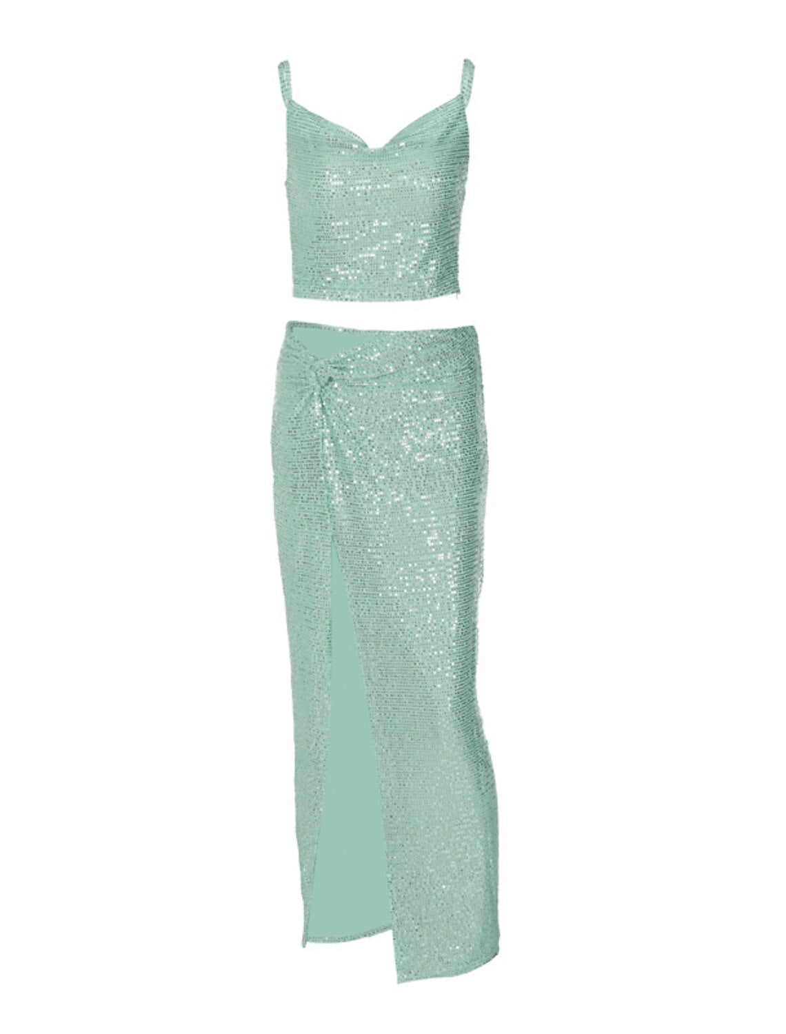 Two Piece Party Dresses Sparkle & Shine Dress Party Wear Wedding Party Floor Length Sleeveless Spaghetti Strap Polyester with Sequin Slit