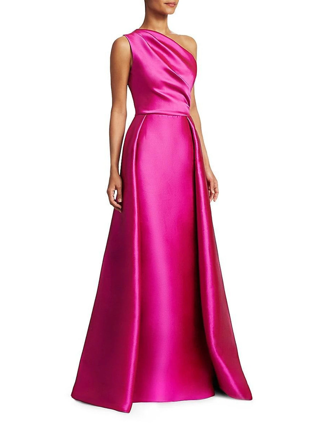 Sheath / Column Evening Gown Luxurious Dress Wedding Guest Floor Length Sleeveless One Shoulder Satin with Overskirt Pure Color