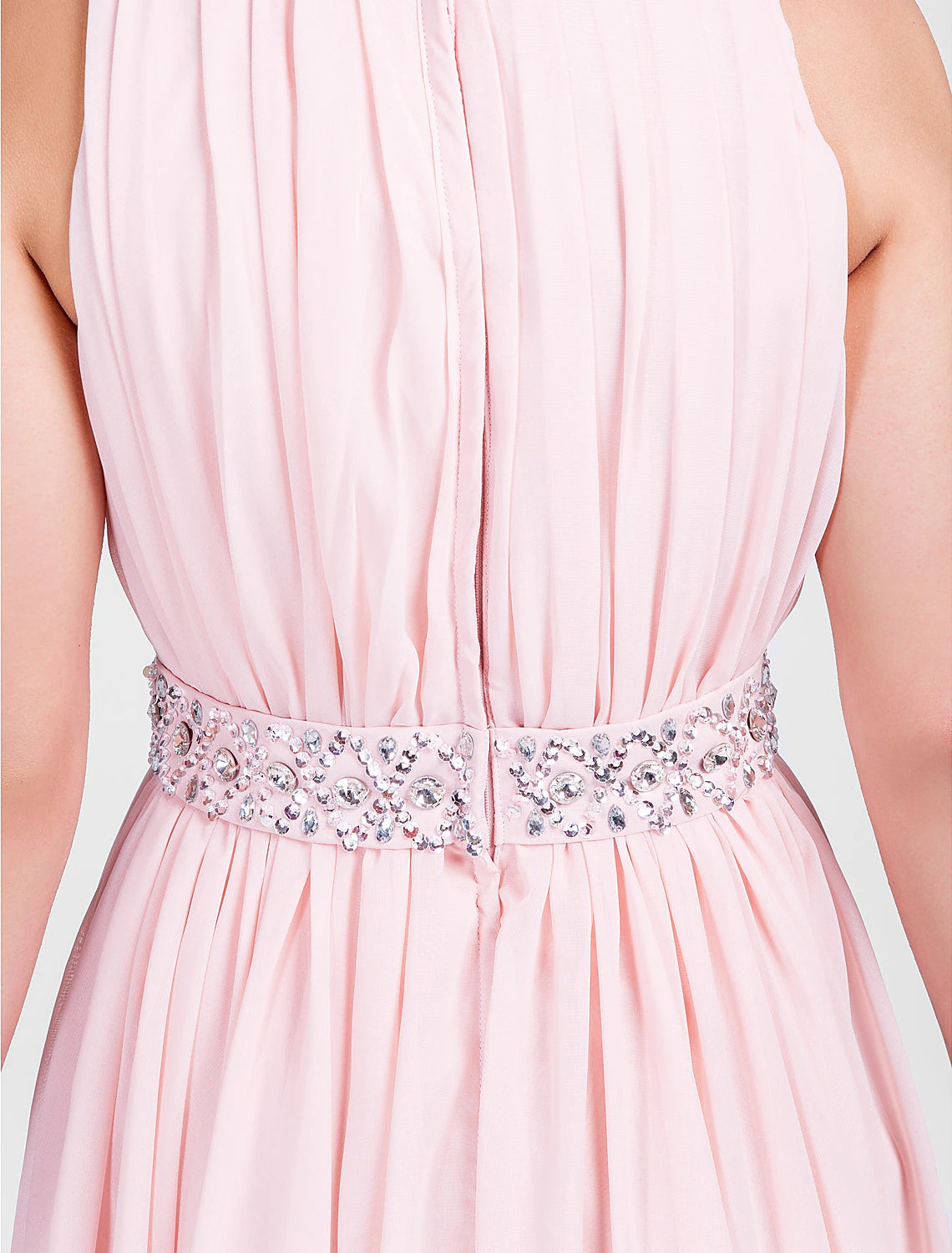 Ballkleid, süßes Kleid für Heimkehr, Cocktailparty, Hochzeitsfeier, Rundhalsausschnitt, ärmellos, knielang, Chiffon mit Perlenbesatz