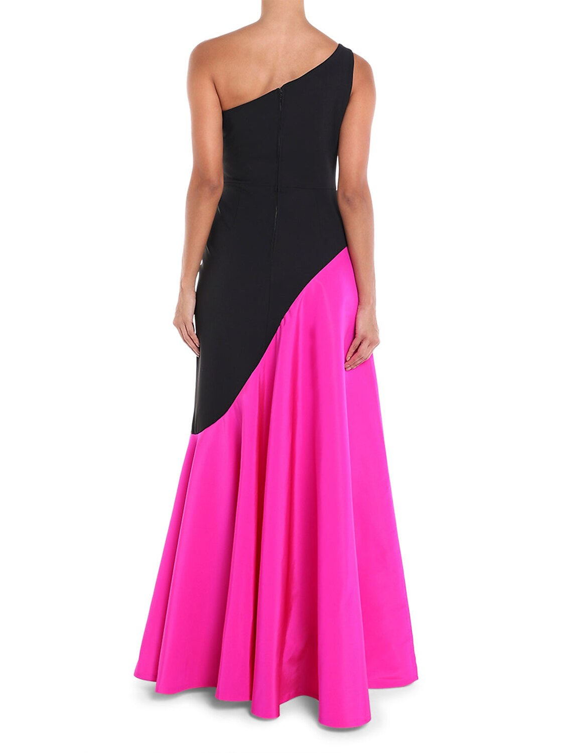 A-Line Evening Gown Color Block Dress Cocktail Party Floor Length Sleeveless One Shoulder Satin with Pleats