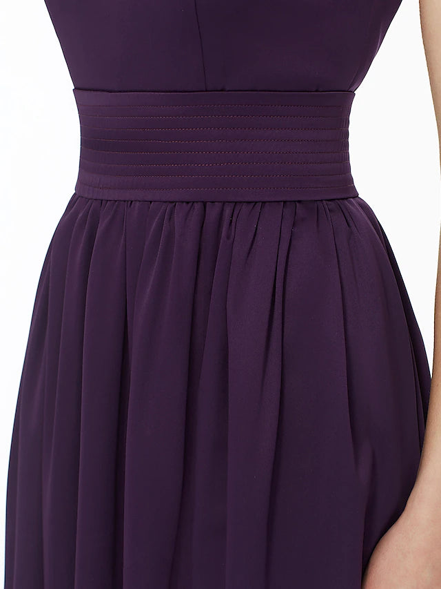 Ballkleid / A-Linie Brautjungfernkleid Ein-Schulter Ärmellos Bodenlang Chiffon mit Schärpe / Band / Falten / Vorne geschlitzt