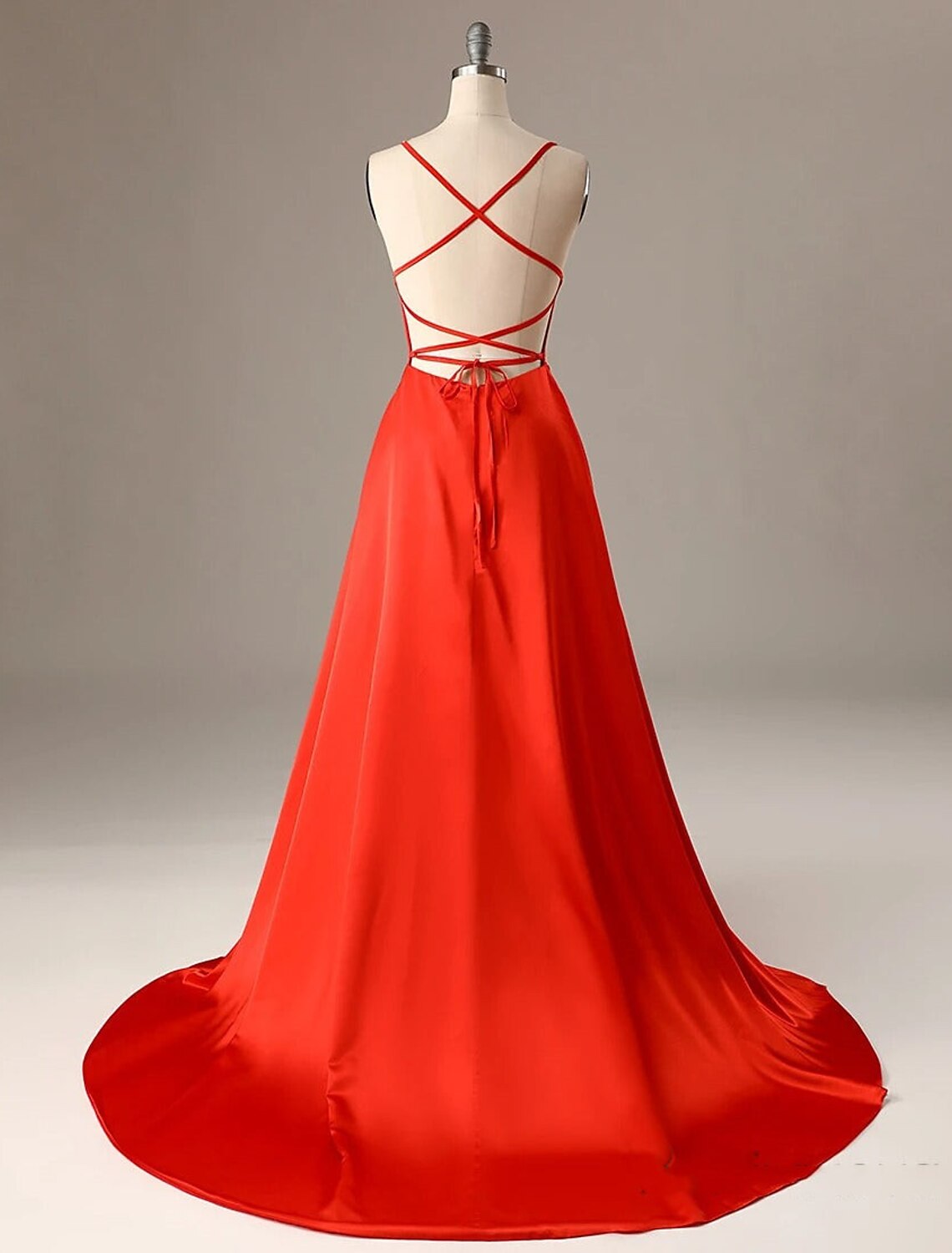 A-Line Evening Gown Sexy Dress Formal Sweep / Brush Train Sleeveless Spaghetti Strap Charmeuse with Slit