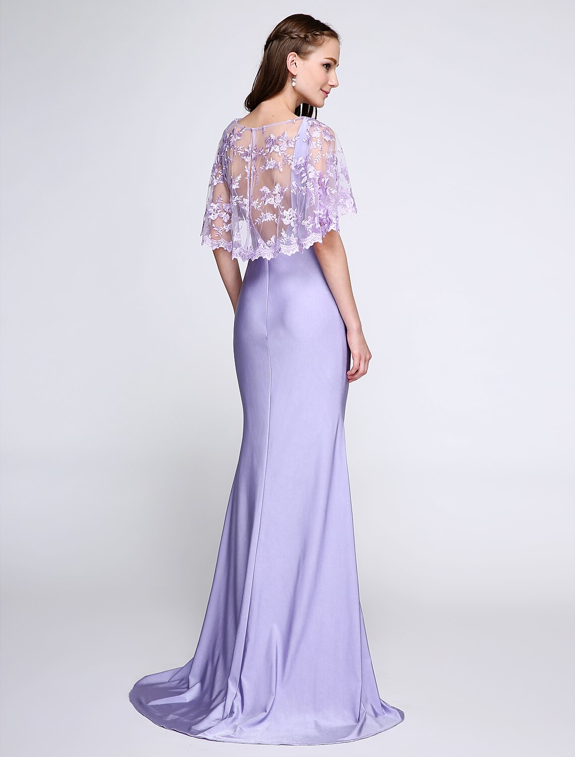 Meerjungfrau/Trompete Brautjungfernkleid V-Ausschnitt Ärmellos Wickelkleid inklusive Sweep/Pinsel Schleppe Jersey mit Spitze