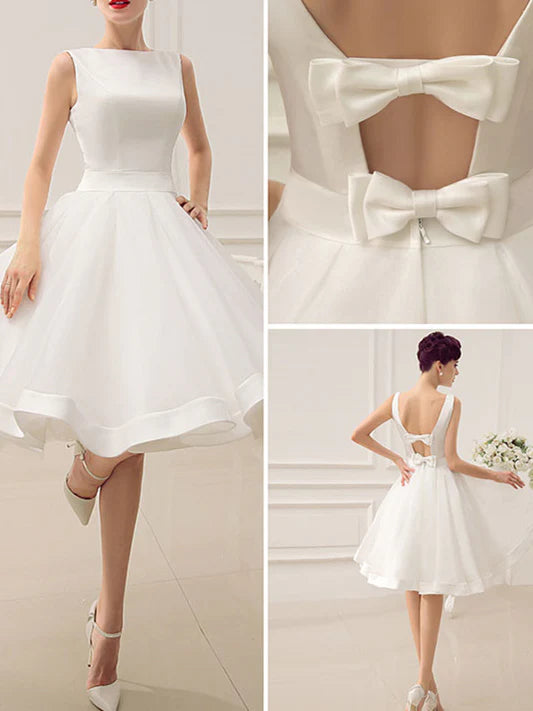 A-Line Scoop Knee Length Wedding Dress