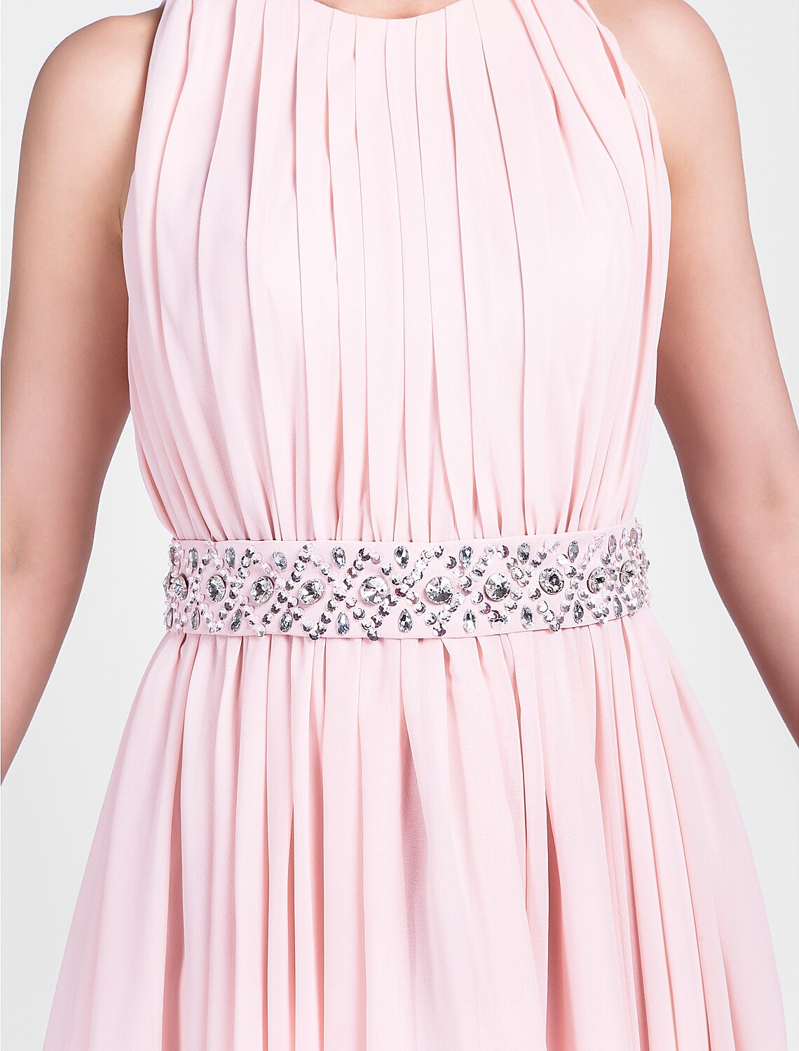 Ballkleid, süßes Kleid für Heimkehr, Cocktailparty, Hochzeitsfeier, Rundhalsausschnitt, ärmellos, knielang, Chiffon mit Perlenbesatz