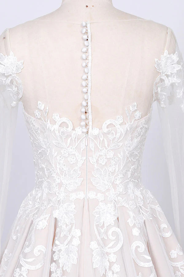 A-line Long Sleeve Appliques Lace Tulle Wedding Dress
