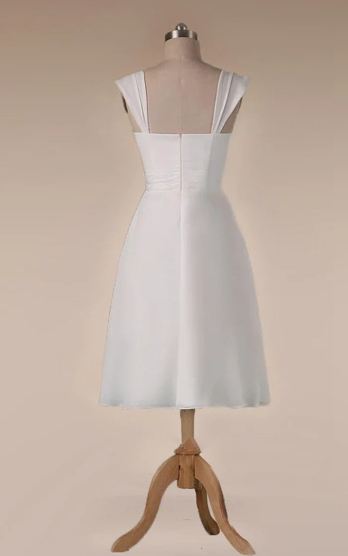 Sheath Tea-Length Chiffon Wedding Dress