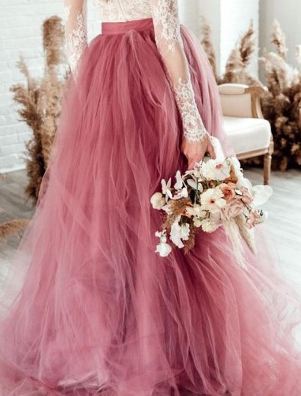 Wedding Dresses in Color Wedding Dresses A-Line Separates Separates Sweep / Brush Train Tulle Bridal Skirts Bridal Gowns With Solid Color