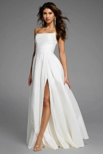 Elegant A-line Strapless Square Neck Open Back Slit Long Prom Dress