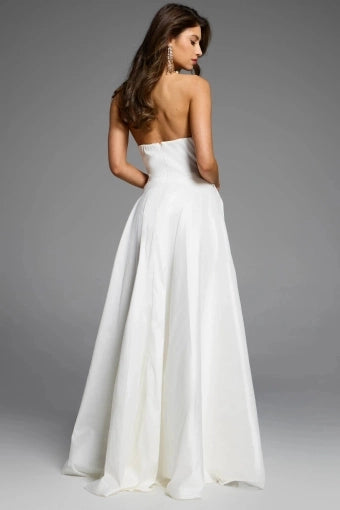 Elegant A-line Strapless Square Neck Open Back Slit Long Prom Dress