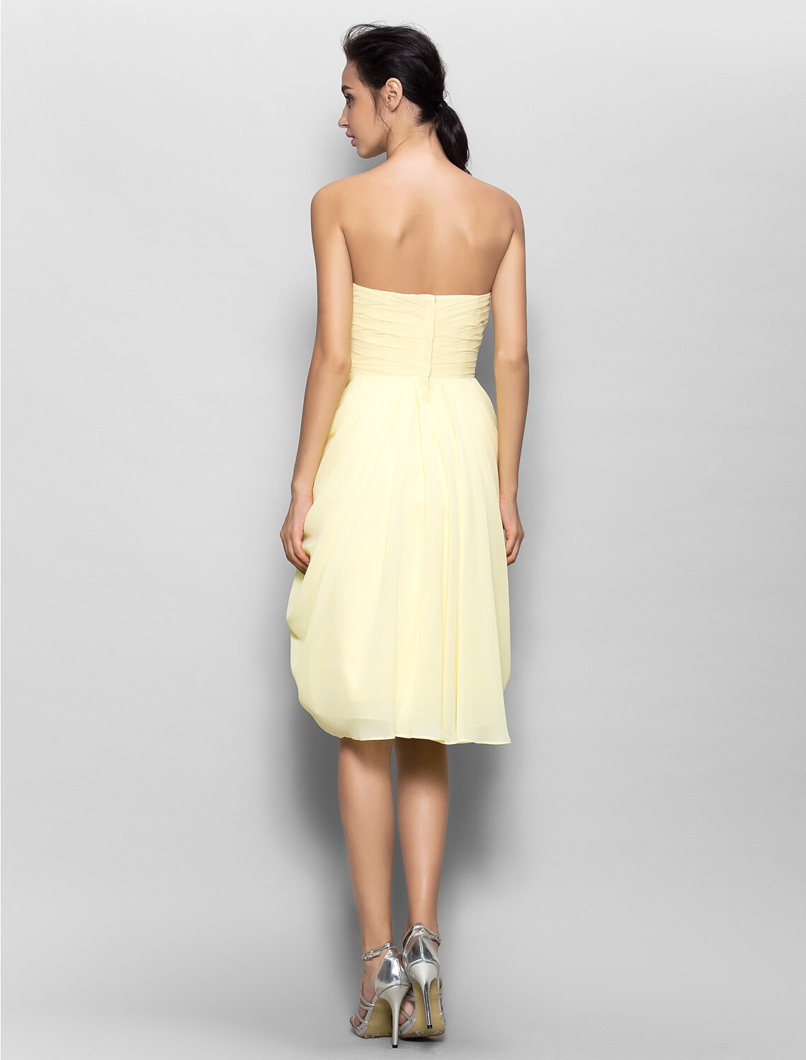 A-Linie Herzausschnitt Knielanges Chiffon-Brautjungfernkleid mit Applikationen/Seitendrapierung