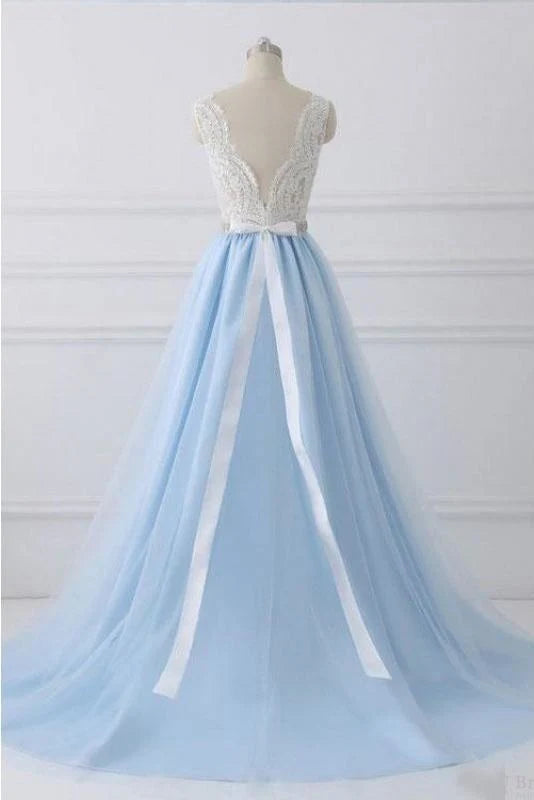 A Line V Neck Lace Appliques Long Dresses Elegant Prom Dress with Beads