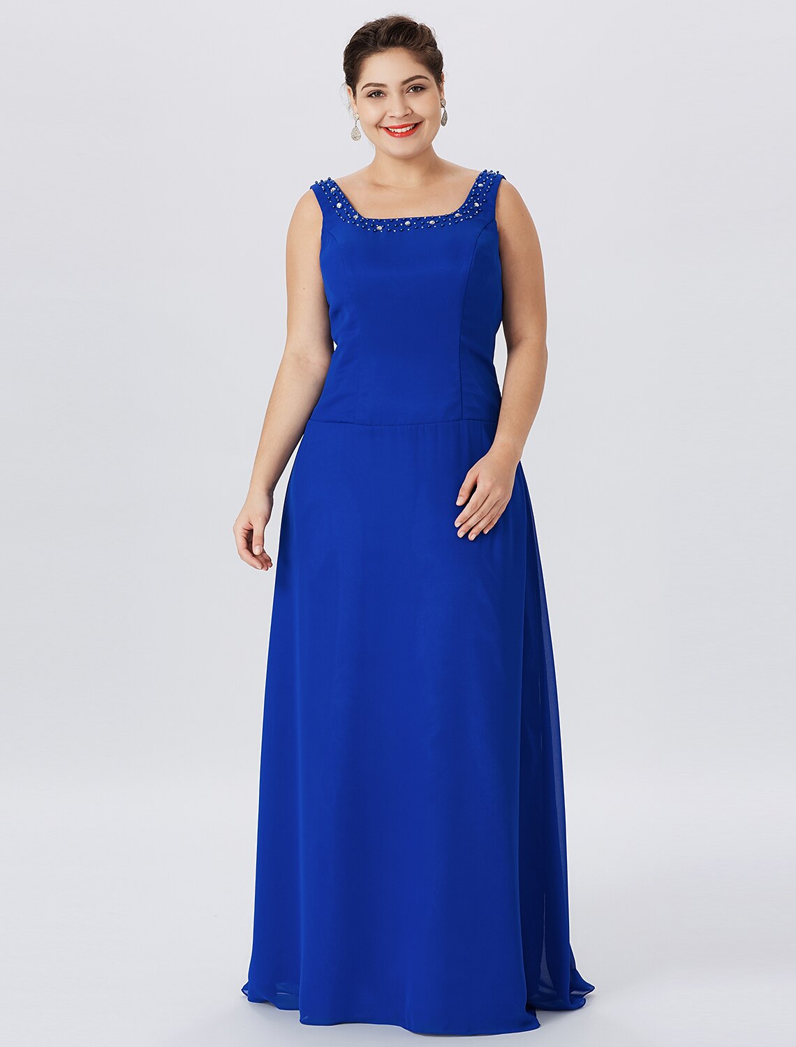 A-Linien-Kleid für die Mutter der Braut, formell, klassisch und zeitlos, elegant und luxuriös, Übergröße, Träger, bodenlang, Chiffon, Spitze, lange Ärmel, Wickelkleid mit Perlen und Kristallen