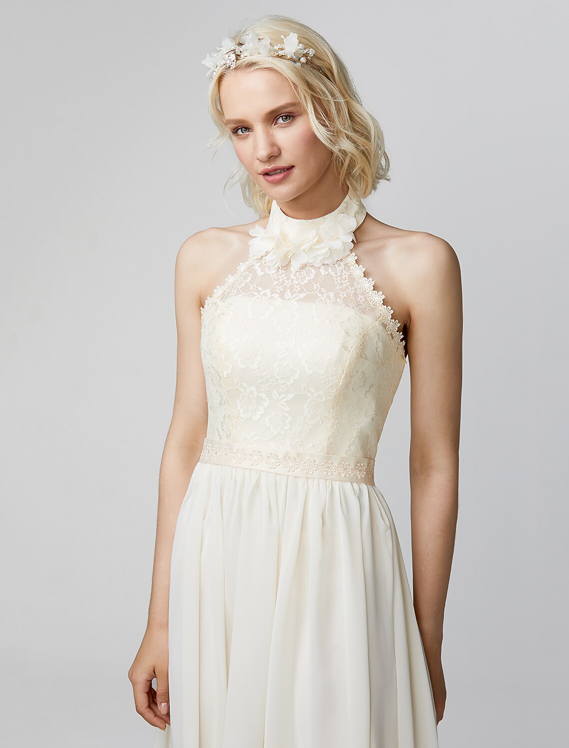 Etui-Linie/Spalte, hoher Halsausschnitt, bodenlanges Chiffon-/Spitzenmieder, Brautjungfernkleid mit Schärpe/Band/Falten