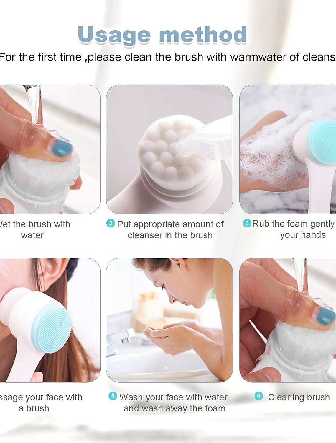 2 in 1Manual Face Brush Double Side Use 3D Stand Portable Facial Cleaning Brush Scrubber Silicone Dual Waterproof Face Wash Brush for Deep Pore Exfoliation Makeup Massaging