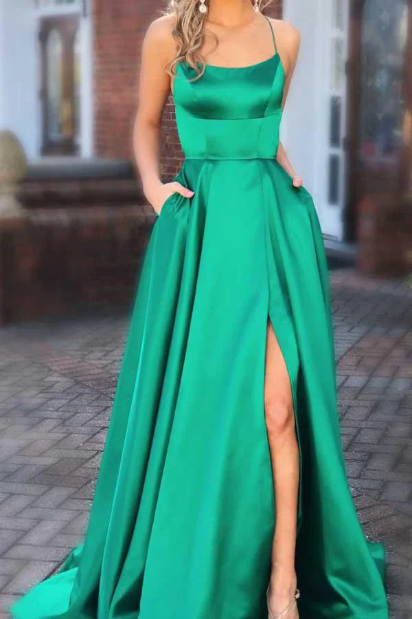 Pinterest Emerald Green Dress With Slit Mermaid Dress Green Satin Prom  Green Evening Dresses Uk Spaghetti Straps Formal Dress Long Prom Dresses