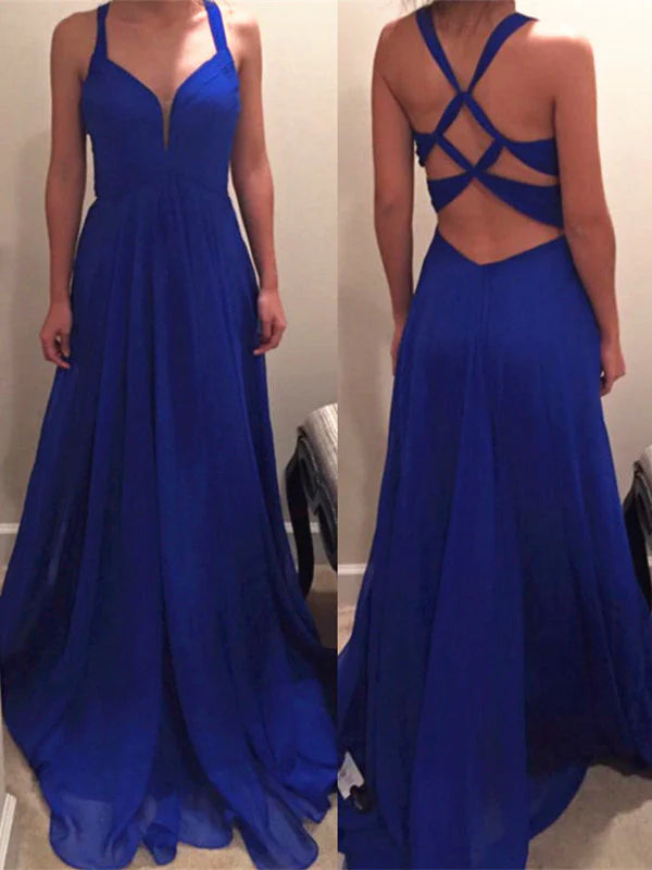 A Line Long Chiffon Prom Dress with Special Back Bridesmaid Dress Formal Dress