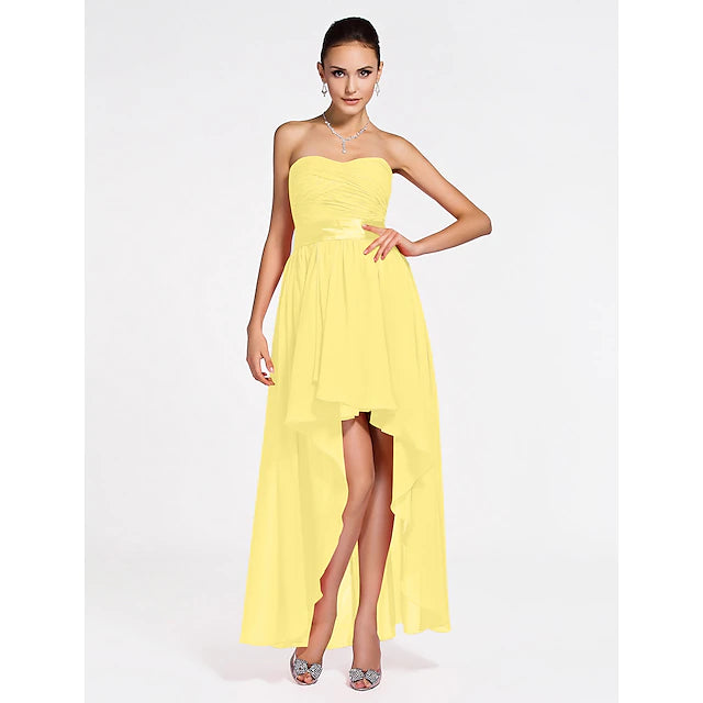 Ballkleid / A-Linie Brautjungfernkleid Herzförmiger Ausschnitt / Trägerlos Ärmellos Schnürung Asymmetrisch / Kurz / Mini Chiffon mit Überkreuzung / Gerüscht / Drapiert