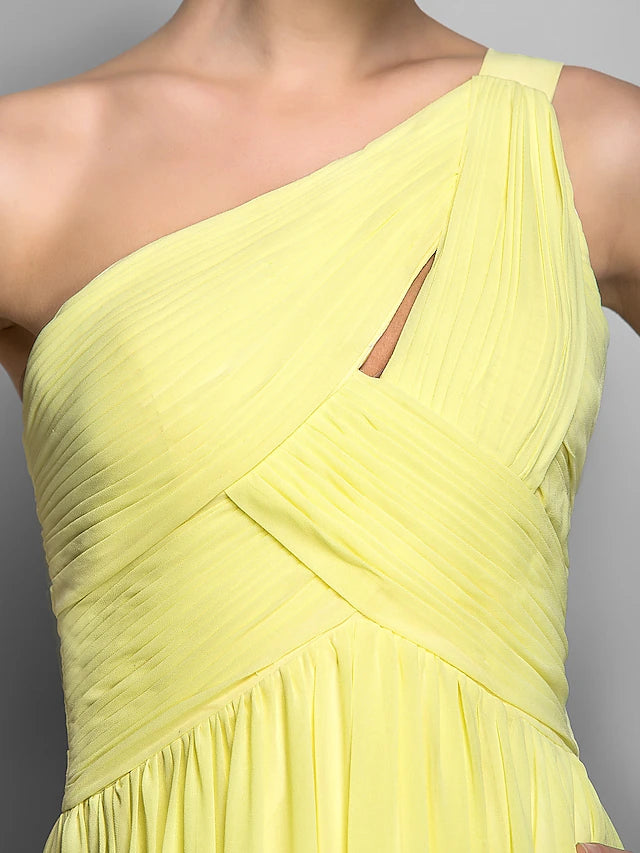 Sheath / Column Minimalist Dress Holiday Sweep / Brush Train Sleeveless One Shoulder Georgette with Criss Cross Ruched